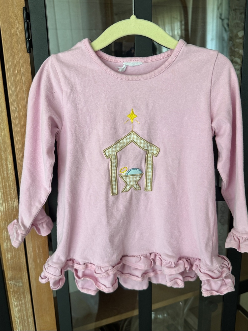 Stitchy Fish O' Holy Night Applique set long sleeve ruffle top dress leggings - Picture 3 of 8